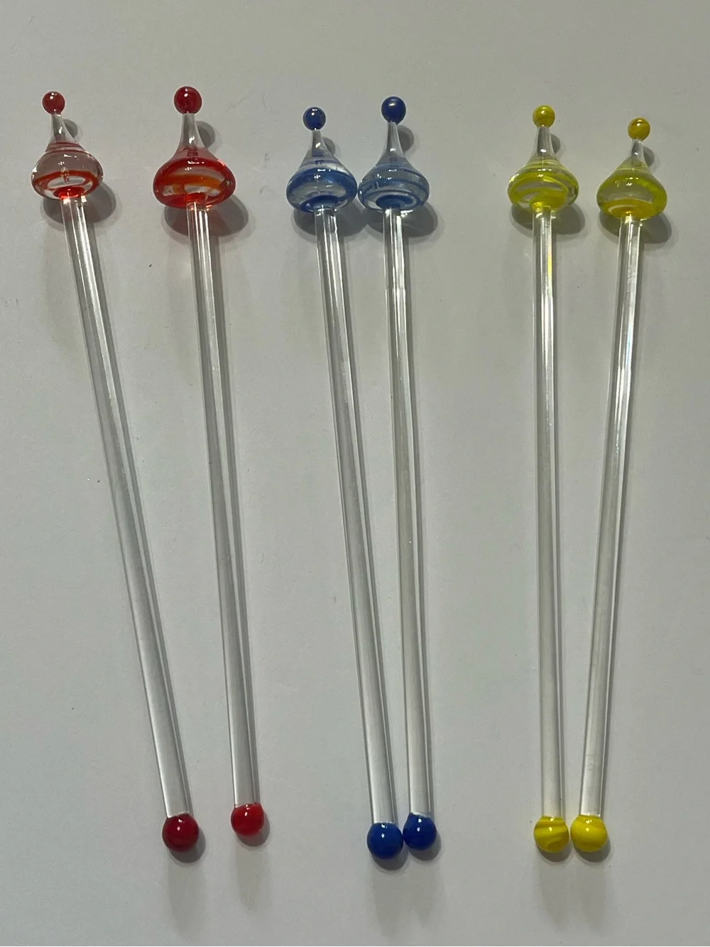 Pier One Hand Blown Glass Cocktail Stirrers Swizzle Sticks Barware Party Hats